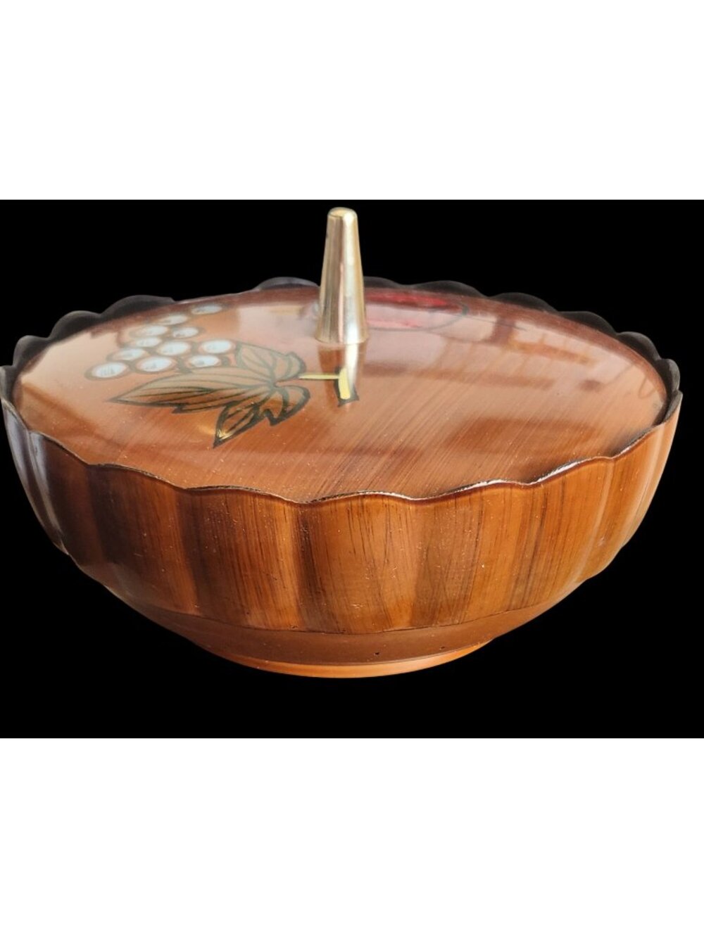 VINTAGE 70s MCM, mid century modern, lacquer wear Covered Bowl 6.5" Diameter 2.5